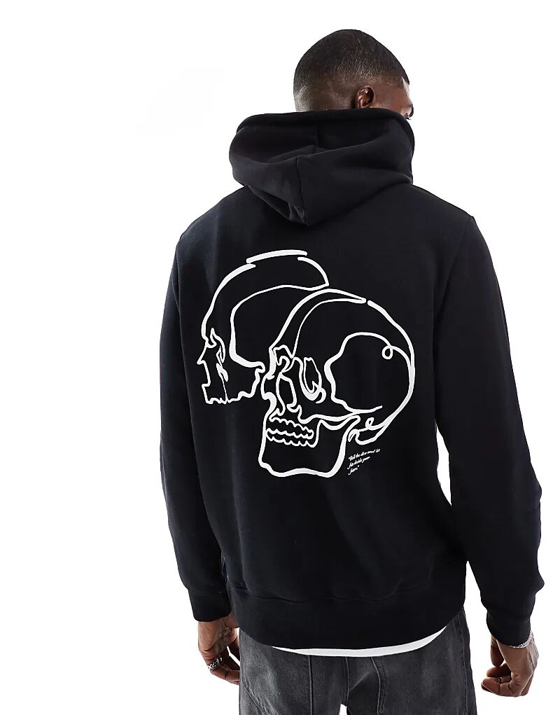 

Толстовка оверсайз с принтом черепа на спине черного цвета Jack & Jones