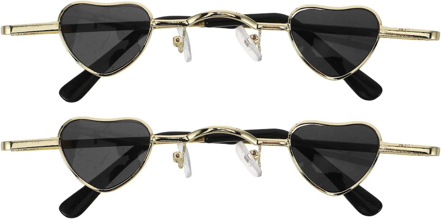 

SECFOU 2 шт. Солнцезащитные очки в форме сердца, миниатюрная металлическая оправа, защита от УФ-излучения, модные солнцезащитные очки для женщин и мужчин, для вечеринок, путешествий и повседневного использования, Black