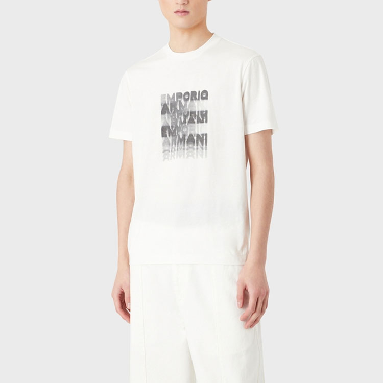 Футболка с принтом смещенного логотипа мужская белая EMPORIO ARMANI — фото 2