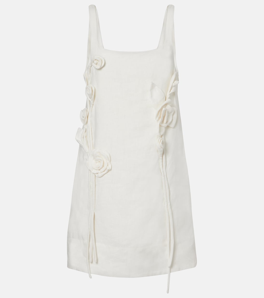 

Мини-платье из льна с цветочной аппликацией Farm Rio, Off-White