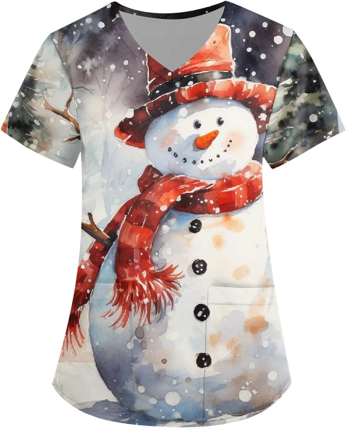 

Верхняя часть медицинского халата для женщин Easy Care с V-образным вырезом и коротким рукавом, рождественский принт FlekmanArt