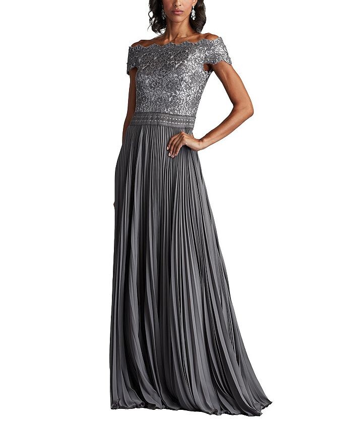 

Платье Tadashi Shoji Bode из кружева и тюля с пайетками и вышивкой, серый