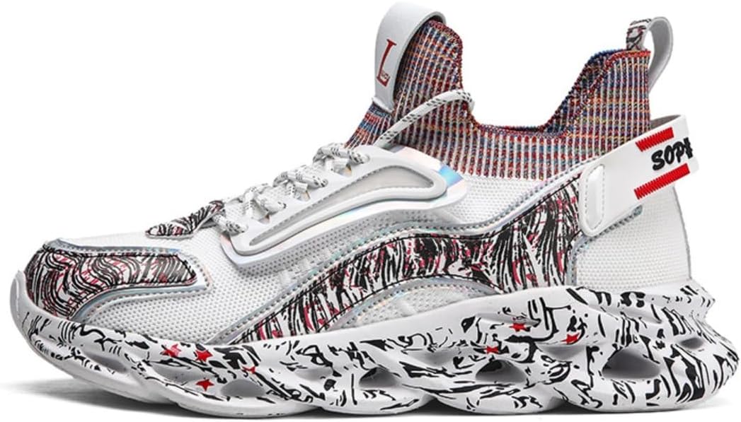 

Мужские кроссовки Men’s Blade Sole для бега с легкой подошвой, дышащим верхом из сетки, повседневные спортивные обувь для ходьбы, тренировок в спортзале и повседневной носки Zixcplaz, белый