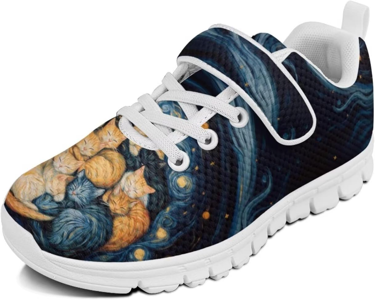 

Беговые кроссовки для девочек, теннисные кроссовки на шнуровке, детская спортивная обувь Cugasmaru, Cat Galaxy