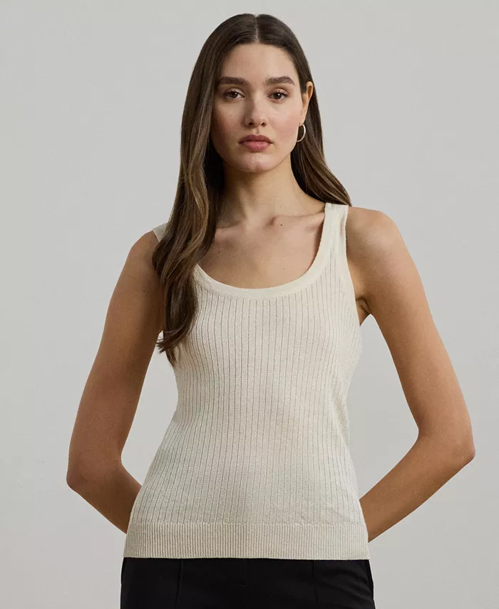 

Женский трикотажный топ из льняной смеси с отделкой в ​​рубчик Lauren Ralph Lauren, белый