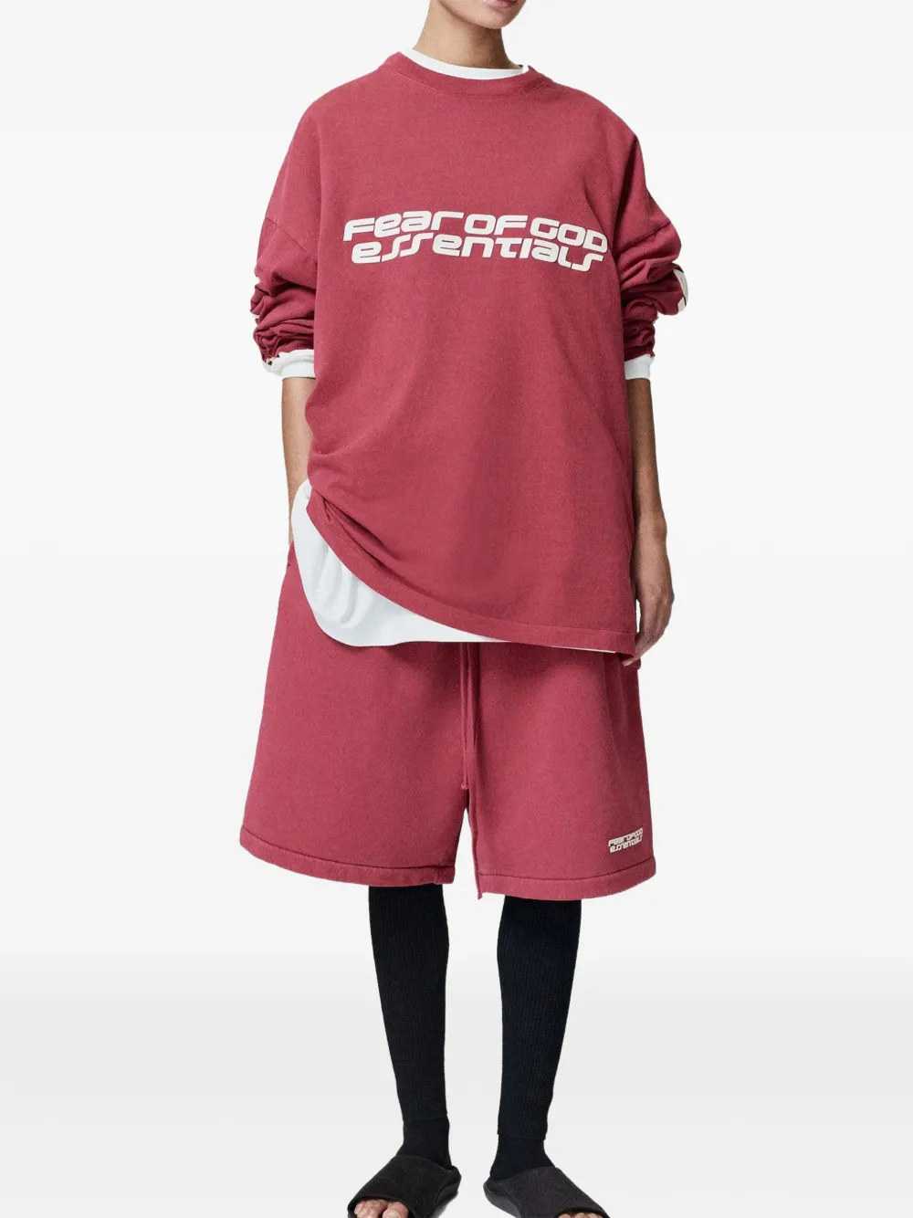 Лонгслив с логотипом в стиле 90-х Fear Of God Essentials, красный — фото 2