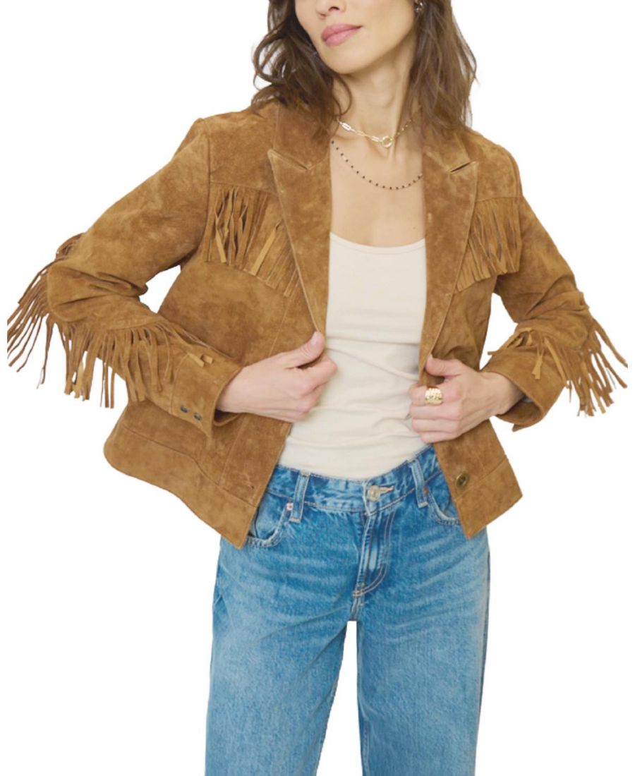 

Женский блейзер Atlas из натуральной замши с бахромой Central Park West, Camel