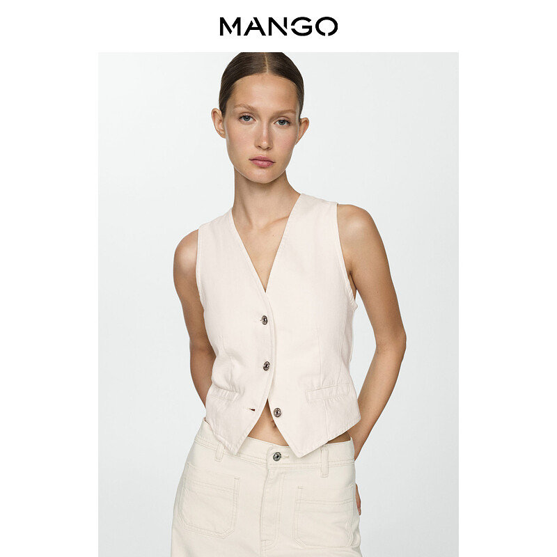 

Жилет Mango без рукавов из чистого хлопка с v-образным вырезом, белый