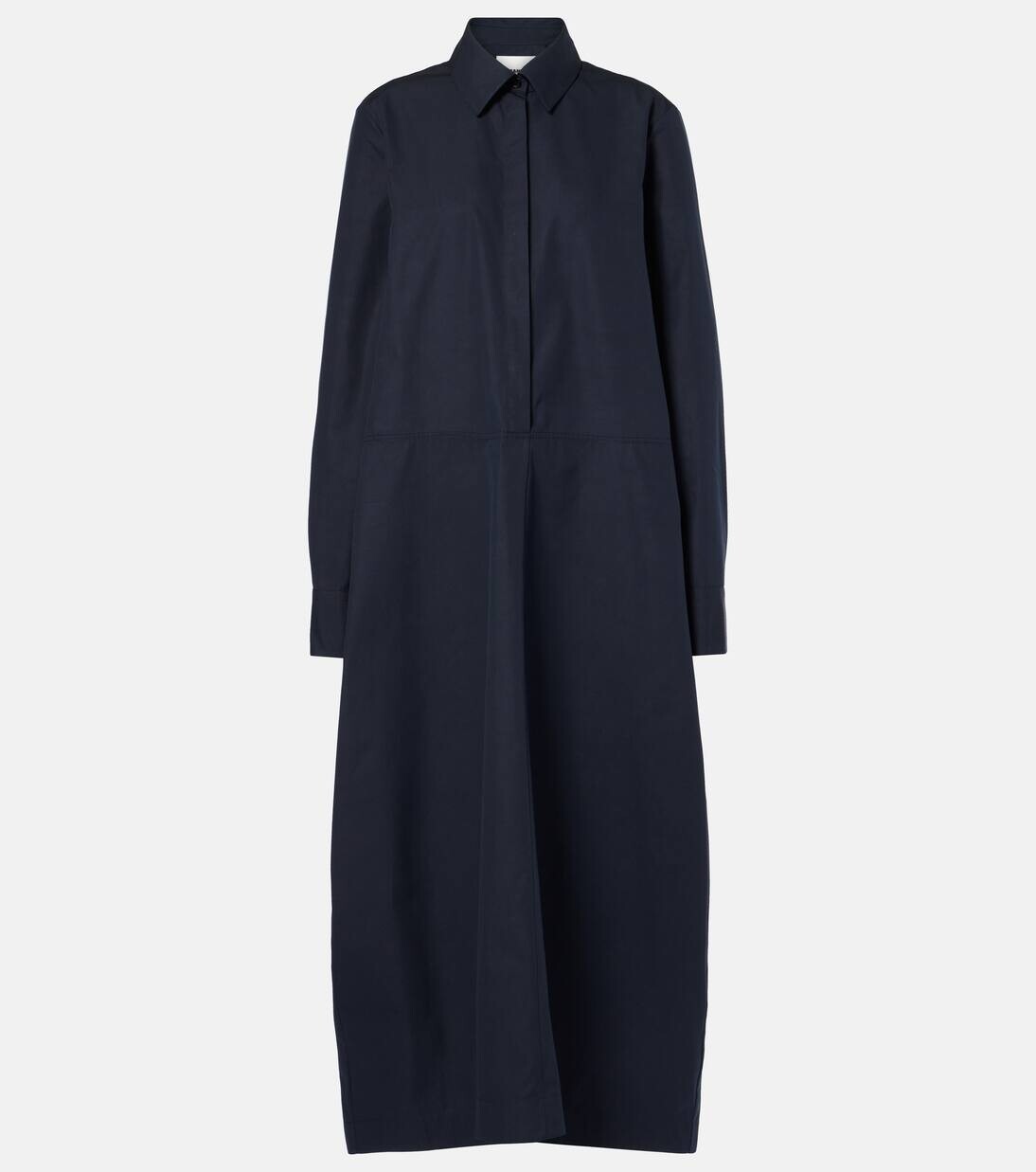 

Платье-рубашка из хлопкового поплина со сборками Jil Sander, темно-синий