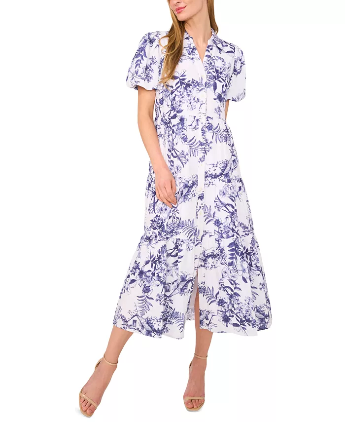 

Женское платье-рубашка макси с короткими рукавами и ярусами CeCe, мультиколор