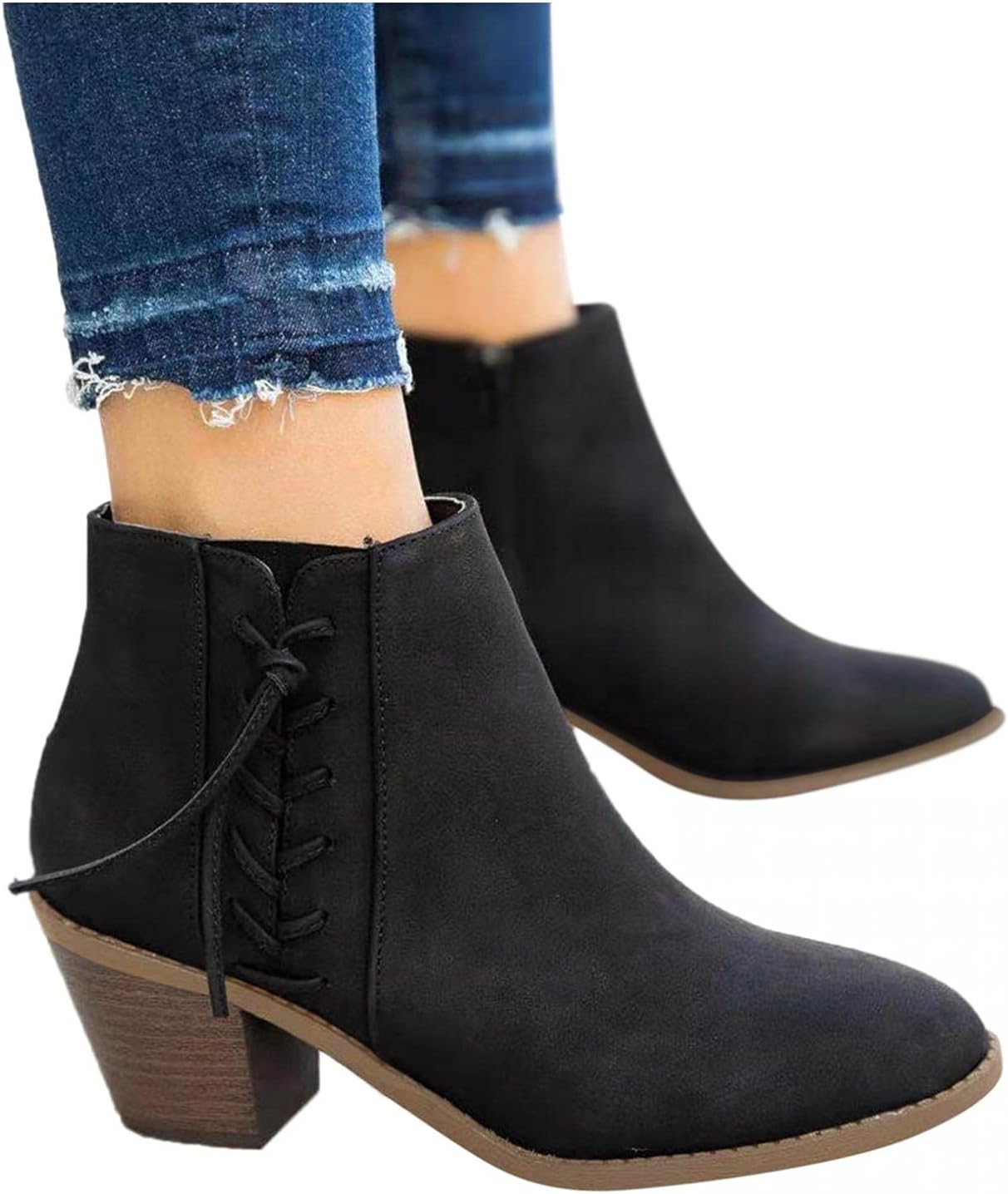 

Женские ботильоны Hbeylia для женщин, модные повседневные с леопардовым узором, из замши и кожи, с круглым носком, массивным каблуком, на шнуровке, средней высоты, нарядные ботинки для работы в офисе, короткие ботинки, обувь для зимы и осени, че...