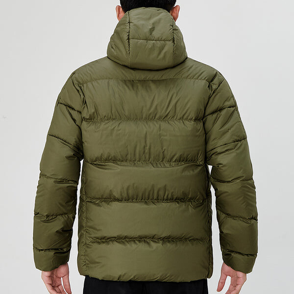 Пуховик Men's adidas Ess Mid D H Jkt Stay Warm Sports Hooded Down Jacket Olive, зеленый — фото 4
