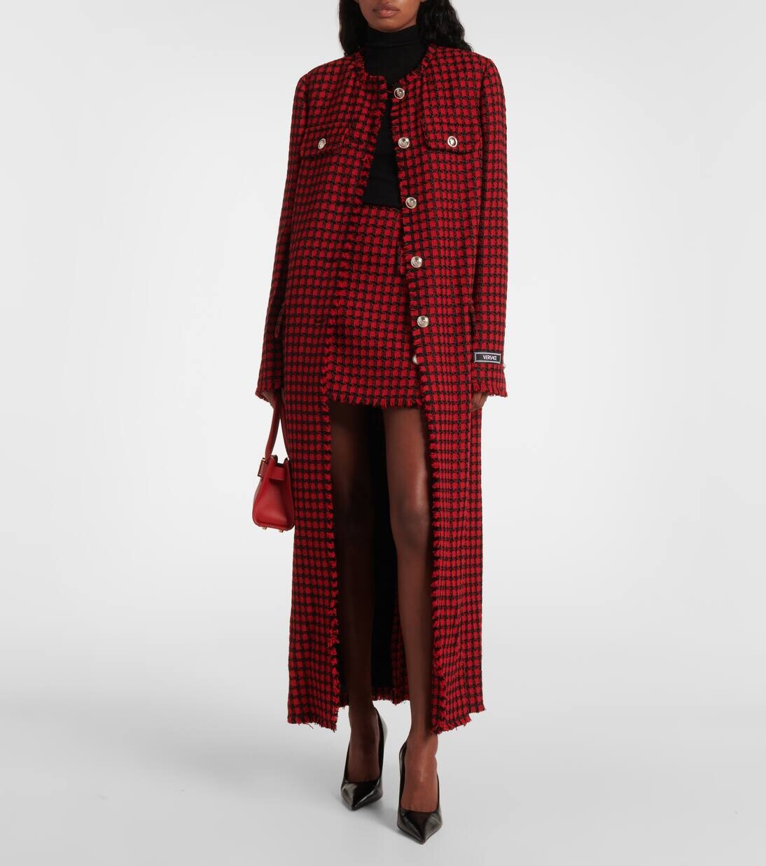 Мини-юбка из твида в клетку Versace, цвет lipstick red+black — фото 2