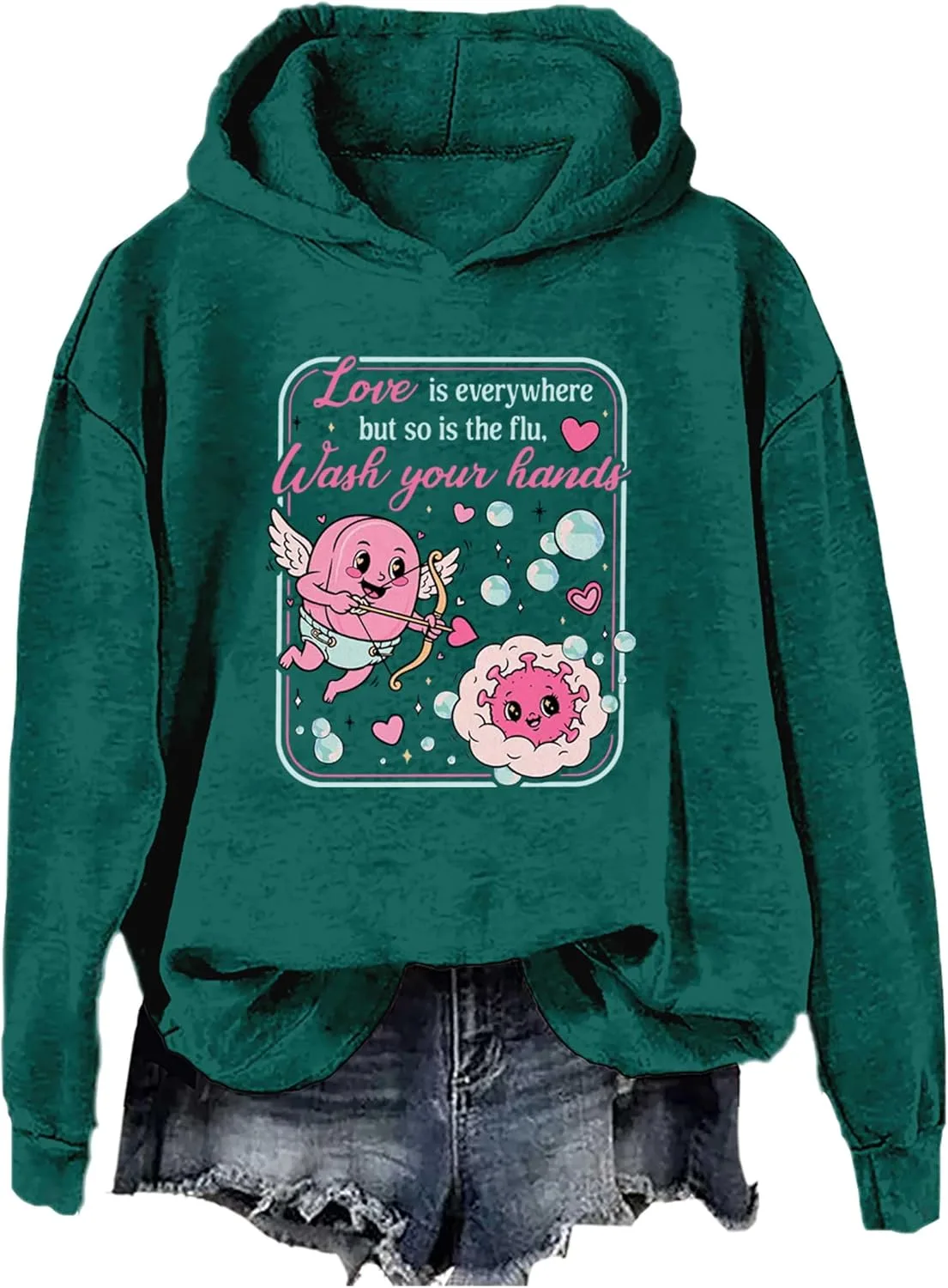 

Толстовка с принтом "Любовь повсюду, но и грипп тоже" для медсестры Kzggs