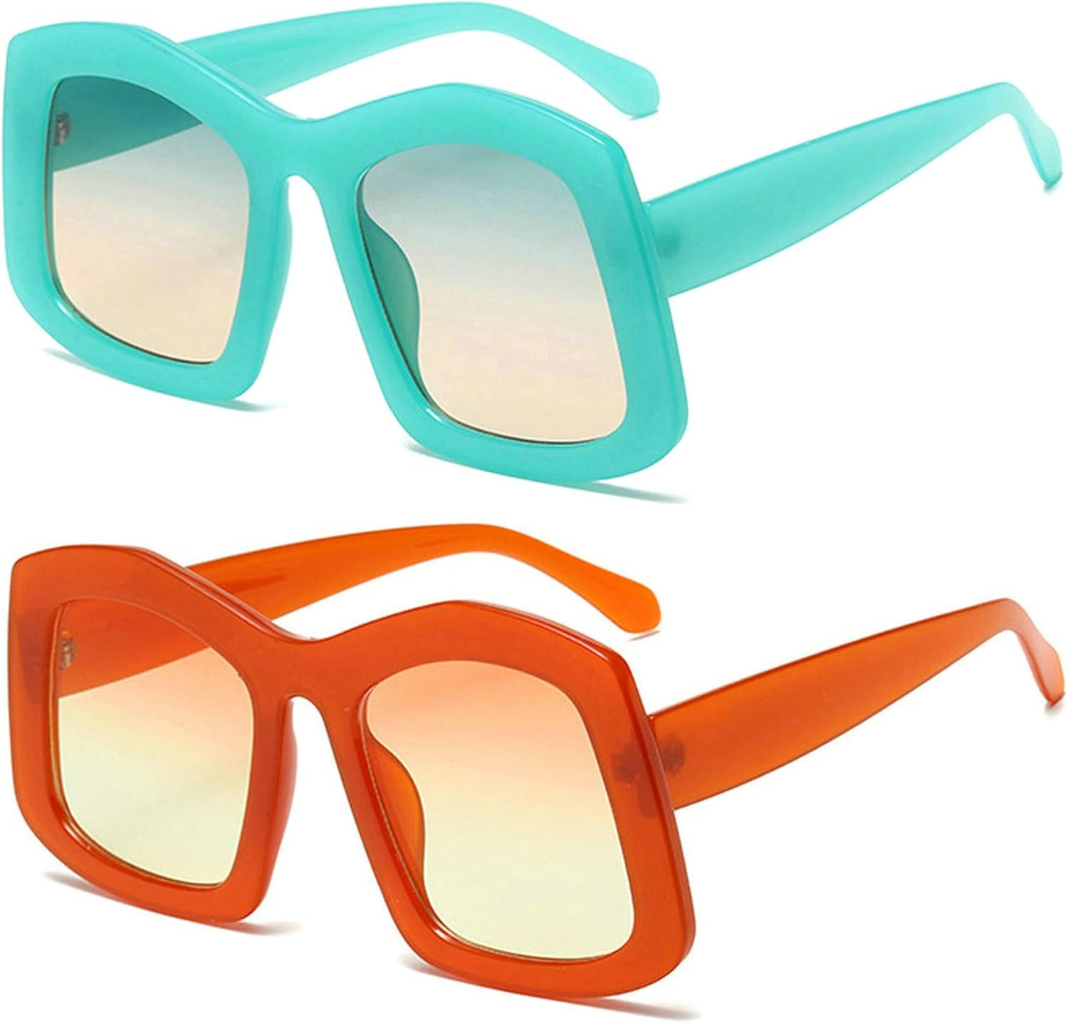 

Солнцезащитные очки Melrose Big Square, модные женские, конфетного цвета, ретро, ​​увеличенного размера, трендовые солнцезащитные очки с защитой от УФ-излучения UV400, 2pcs Green&orange