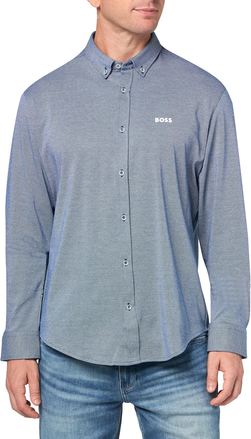 

BOSS Мужская рубашка с длинным рукавом из джерси, не требующая глажки, Blue Sapphire