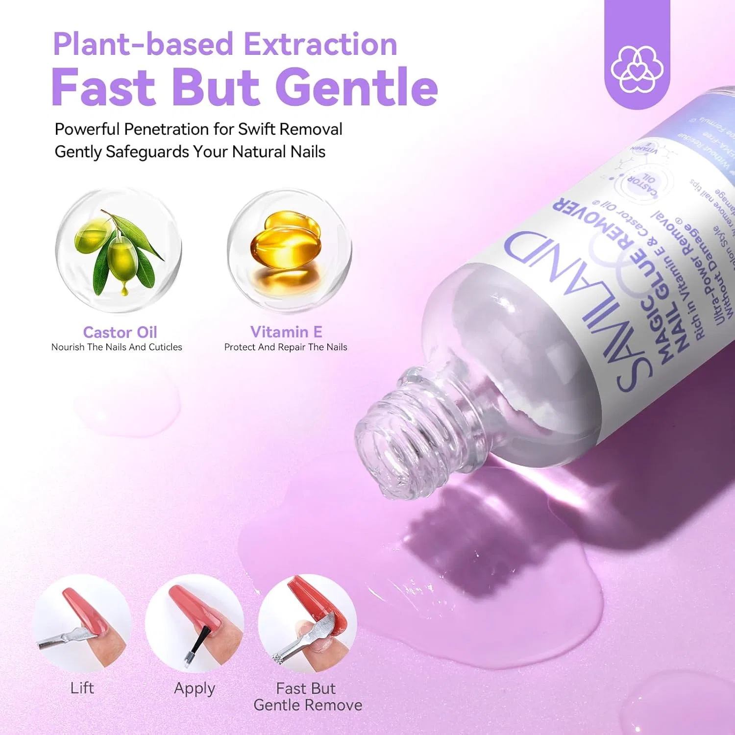 Набор для снятия клея для ногтей от SAVILAND Saviland, 50 Ml Remover — фото 4