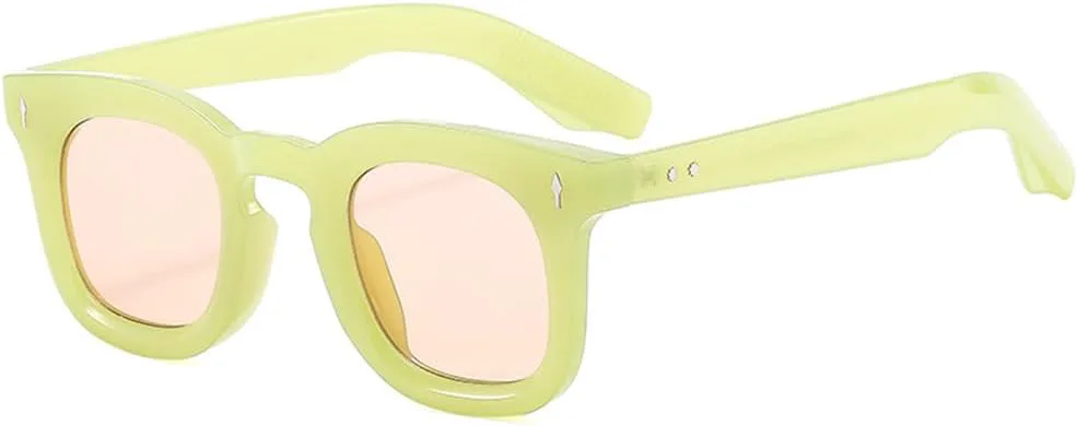 

Квадратные солнцезащитные очки для женщин с заклепками, оранжевые, с защитой от УФ-излучения UV400, для мужчин, с прозрачными линзами DSVIGF, Green Champagne