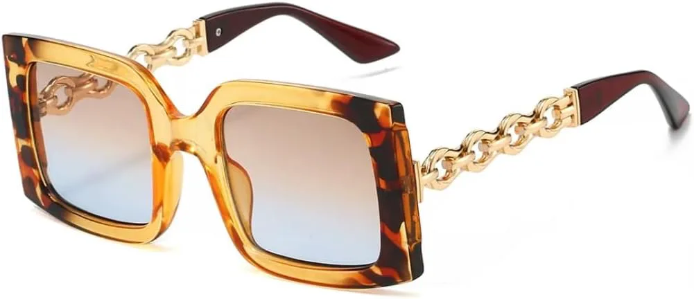 

Женские солнцезащитные очки с квадратными дужками и цепочкой из сплава, роскошные градиентные, сексуальные, с защитой от УФ-излучения UV400 TVTBBVV, Yellow