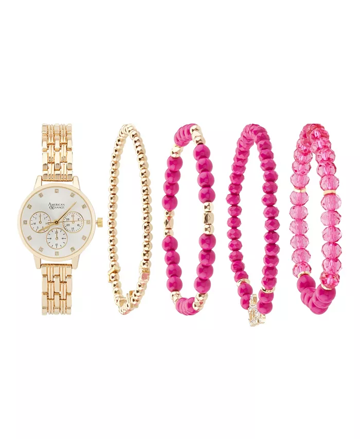 

Женские блестящие золотые часы с металлическим браслетом 31 мм и набором дополнительных браслетов в подарок American Exchange