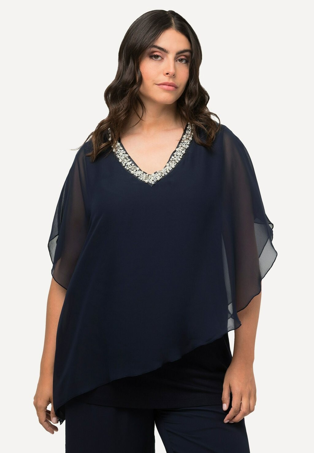 

Блузка V Ausschnitt Halbarm Ulla Popken, цвет marine