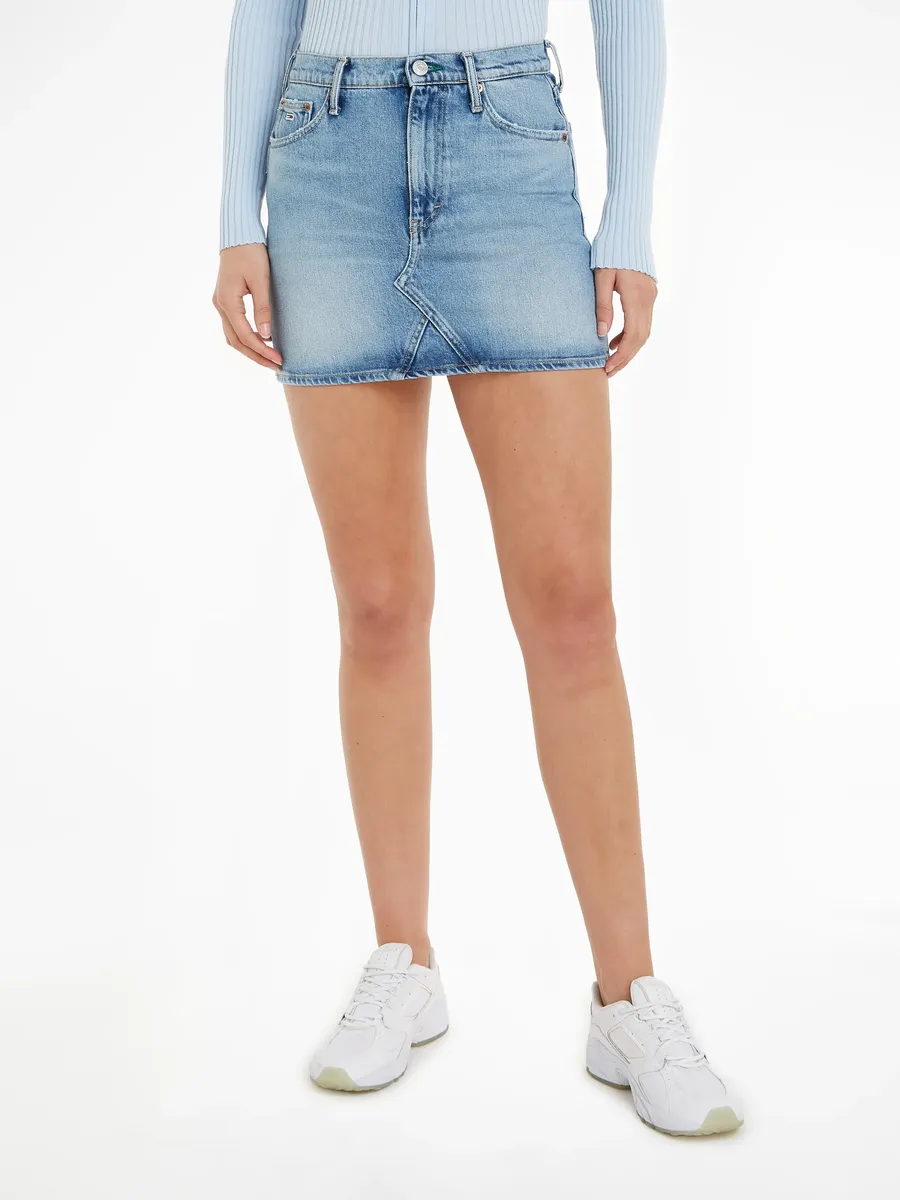 

Джинсовая юбка Tommy Jeans "IZZIE MR MN SKIRT AH6114", тканая юбка с кожаной фирменной этикеткой, джинсовый
