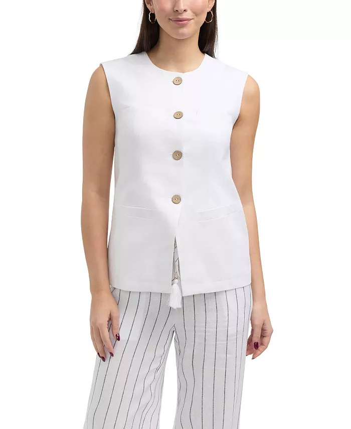 

Женский льняной жилет с прорезными карманами Ellen Tracy, белый