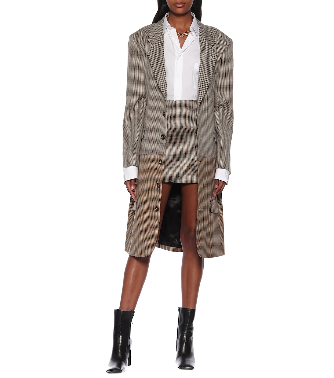Мини-юбка из натуральной шерсти с узором гусиная лапка Vetements, Brown Check — фото 2