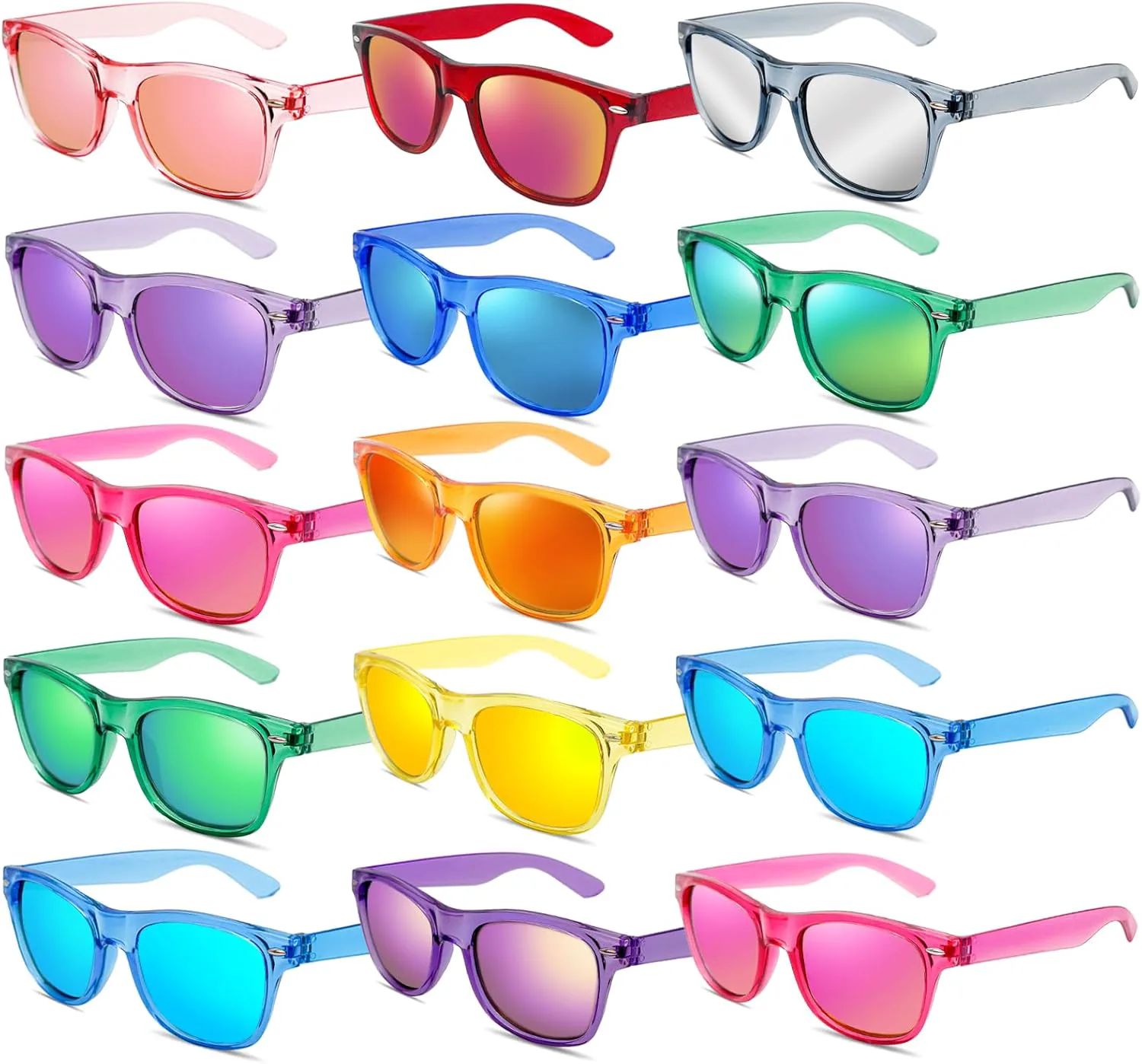 

Набор из 15 неоновых солнцезащитных очков для вечеринки, ретро-очки с цветными зеркальными линзами в стиле 80-х и 90-х Geopty, Clear Color Frame/Neon Mirrored