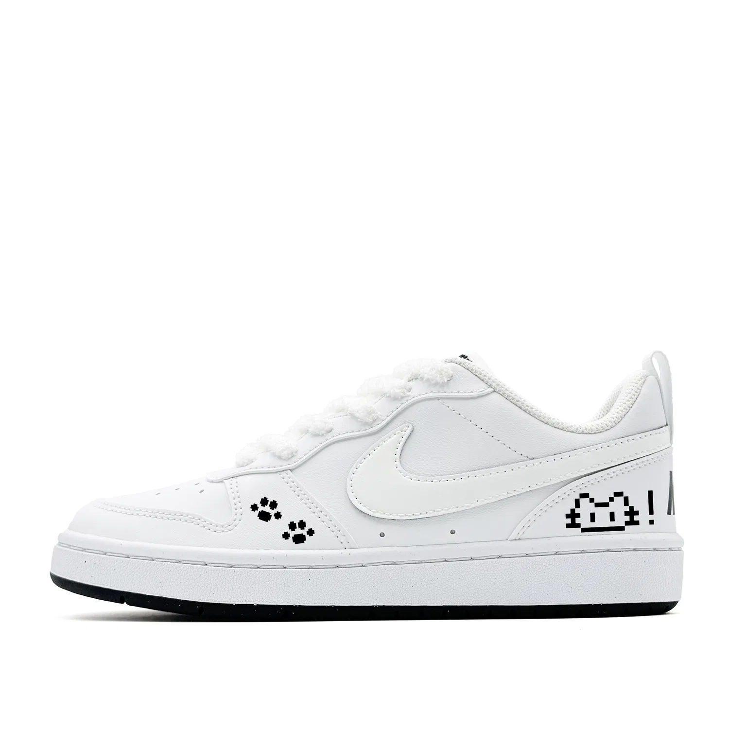 Кроссовки Court Borough Kitten Planet White, минималистичный стиль, трендовые, для кампуса, из экокожи Nike, Black White