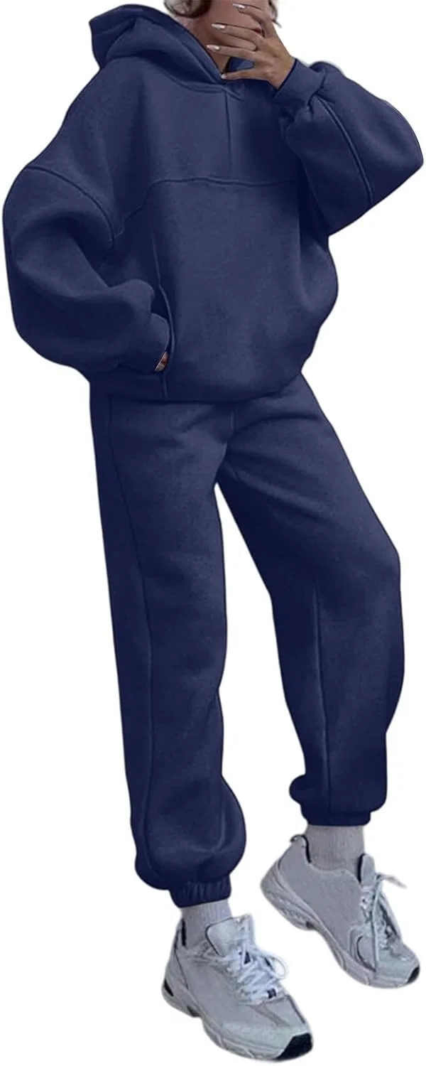 Женский спортивный костюм из флиса с капюшоном, Generic, Dark Blue