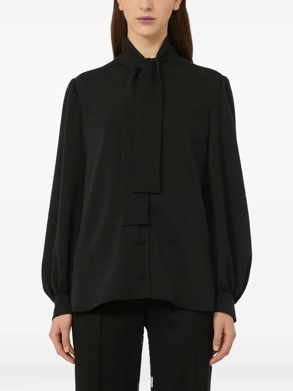 Блузка с объемными рукавами и завязками Max Mara, черный — фото 4