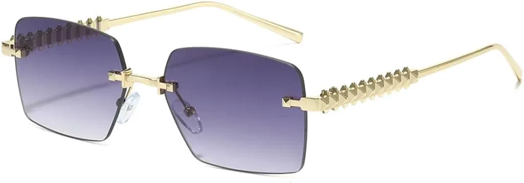 

Универсальные повседневные очки для путешествий и шопинга, без оправы, с заостренными краями и заклепками, женские солнцезащитные очки UV400 UATXTAU, Gradient Gray