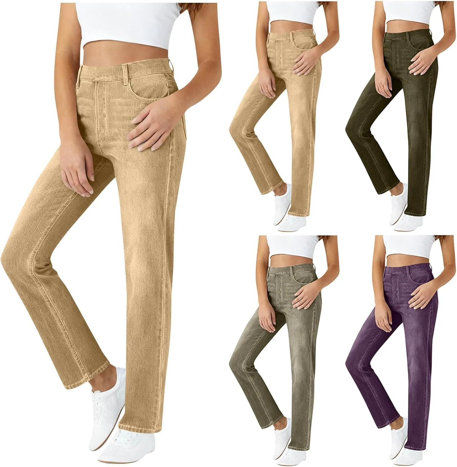 

Джинсы женские Straight Leg с карманами High Waisted Stretchy
