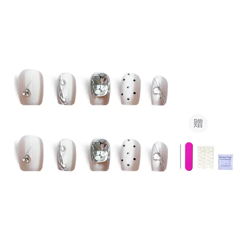 

Искусственные ногти средней длины Gilded Polka Dot Coquette Style с кристаллами, телесный оттенок, 24 мм ORANOT, Long Ladder S, Fits 80% Of 15-11-12-11-8