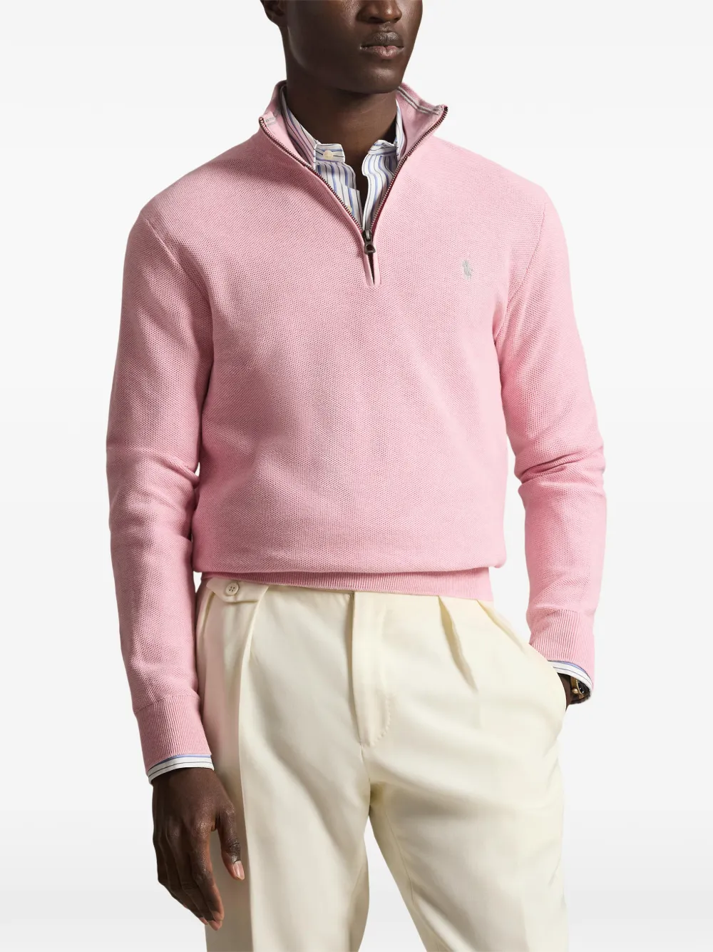 Вязаный свитшот на молнии до четверти Polo Ralph Lauren, розовый — фото 3