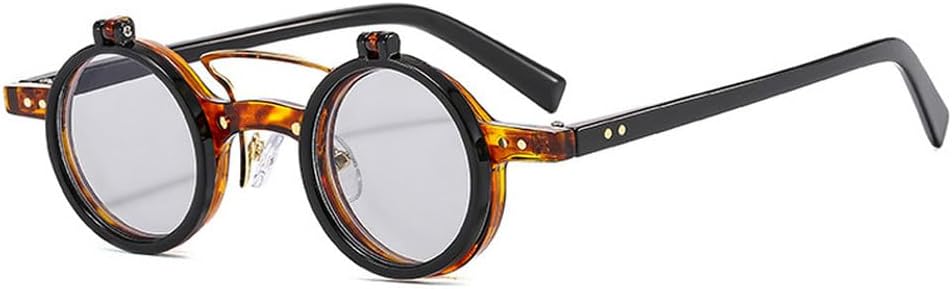 

Популярные модные маленькие круглые панк-солнцезащитные очки с двойной перемычкой для женщин, ретро-очки с откидными линзами, защита от УФ-излучения UV400, мужские солнцезащитные очки с заклепками TKKTLLT, Black Light Grey