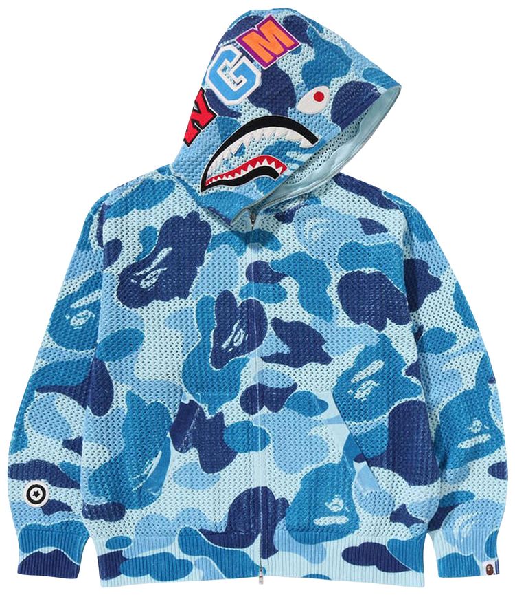 

Худи BAPE ABC Camo Crochet Relaxed Fit Shark Full Zip Hoodie, синий