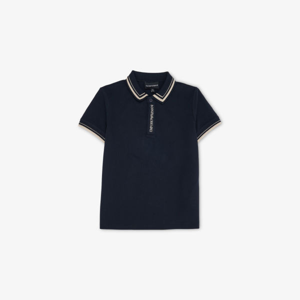 

Брендовая поло из стрейч-пике хлопка 4-16 лет Emporio Armani, цвет iconico 0920 blu nav