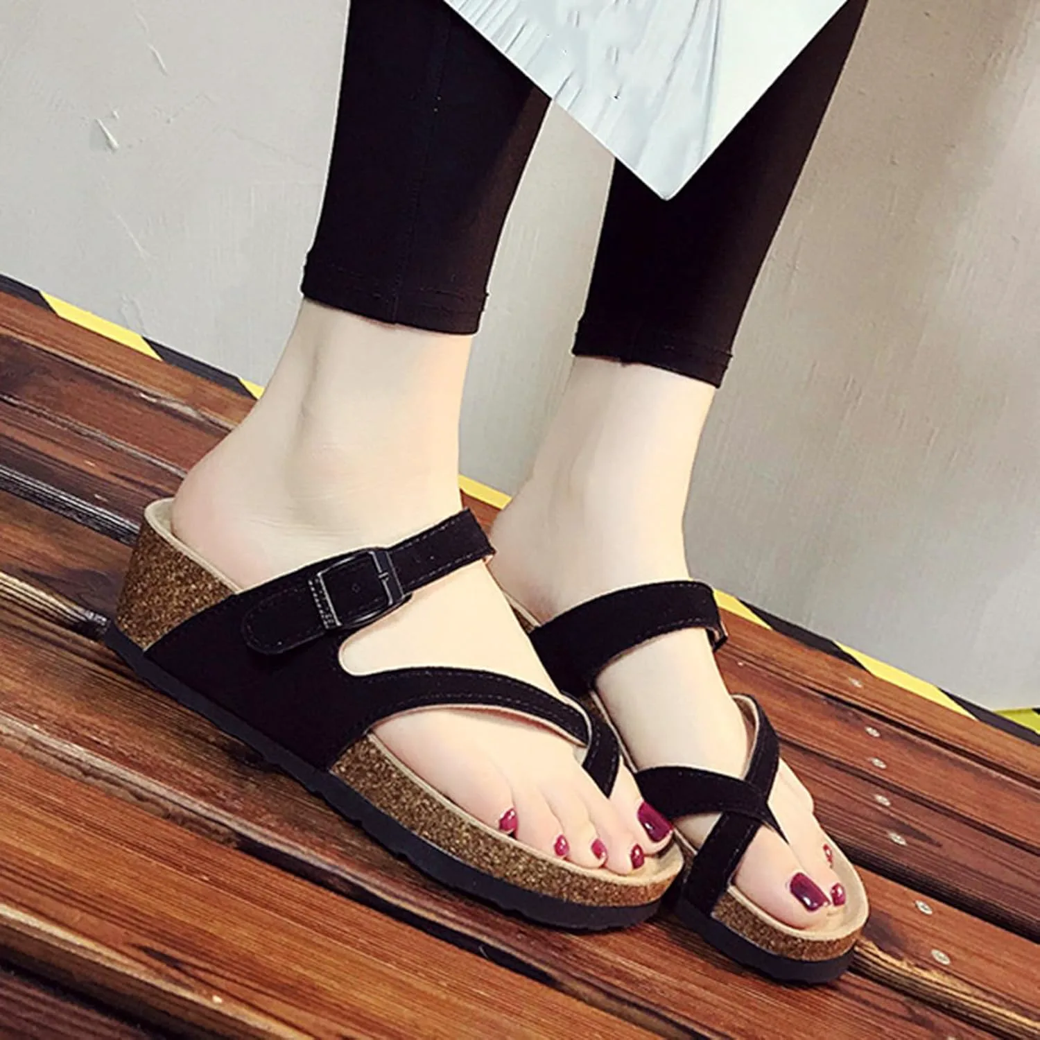 Ladies Summer Plantar Fasciitis Wedge Slippers/Comfy Orthopedic Toe Ring Travel Flip Flops/Casual Orthopedic Beach Сандалии WCXTY, черный — фото 3