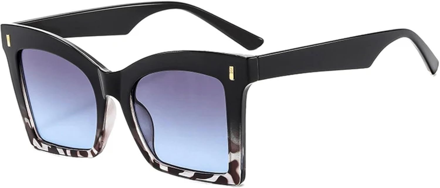 

Ретро-солнцезащитные очки «кошачий глаз» большого размера для женщин, модные двухцветные, для мужчин, трендовые, с заклепками, леопардовый градиент HHZZYVY, Black Grey Blue