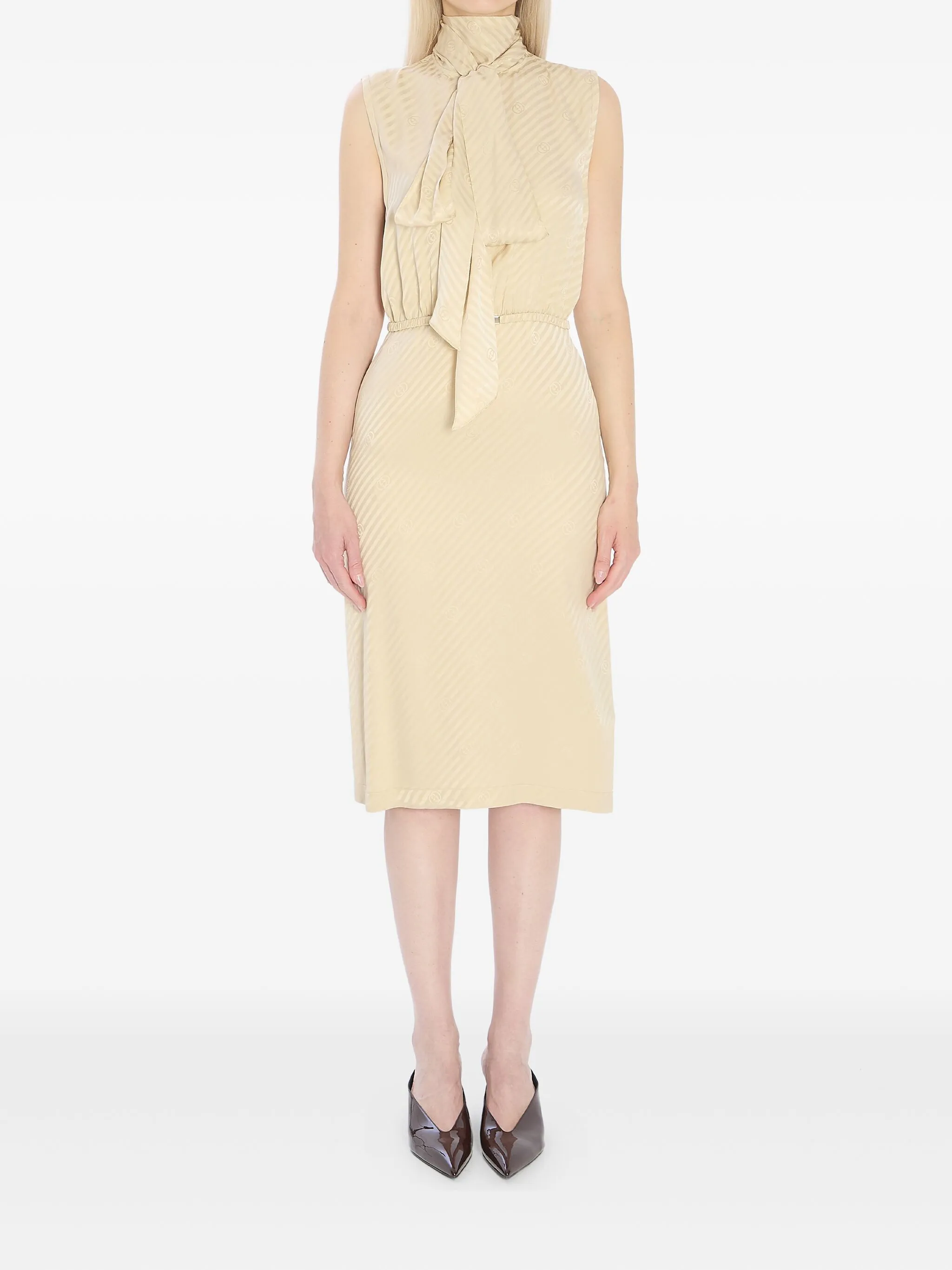 

Жаккардовое платье мини с шарфом Gucci, бежевый