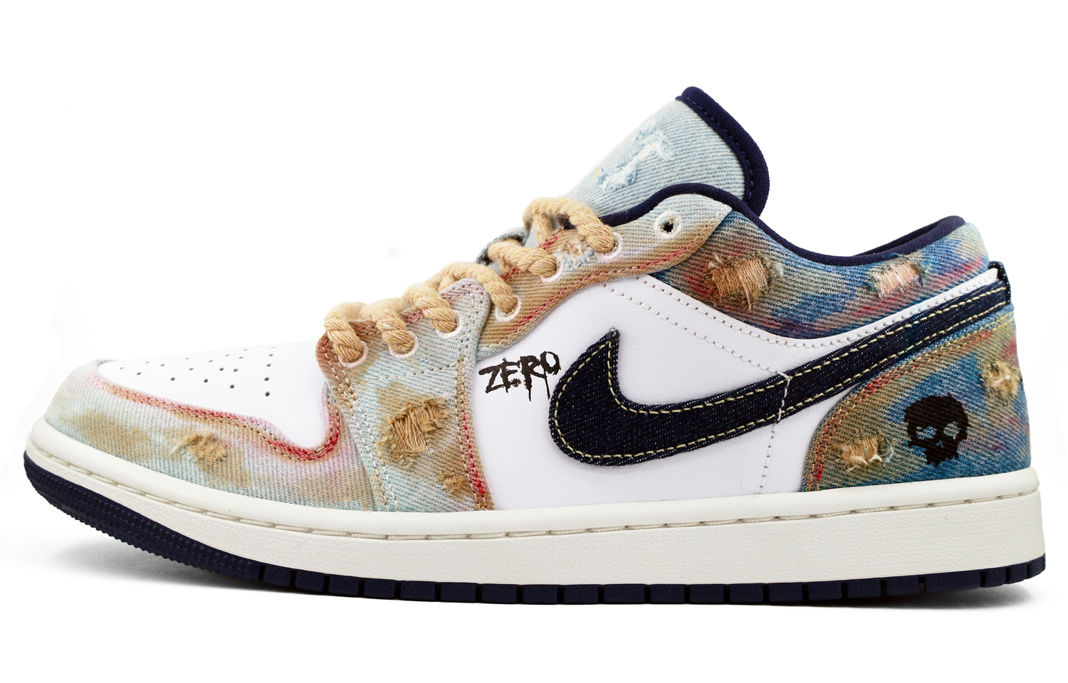 

Jordan Nike Air 1 потертый деним устойчивый к истиранию дышащий низкие винтажные баскетбольные кроссовки мужские white blue brown