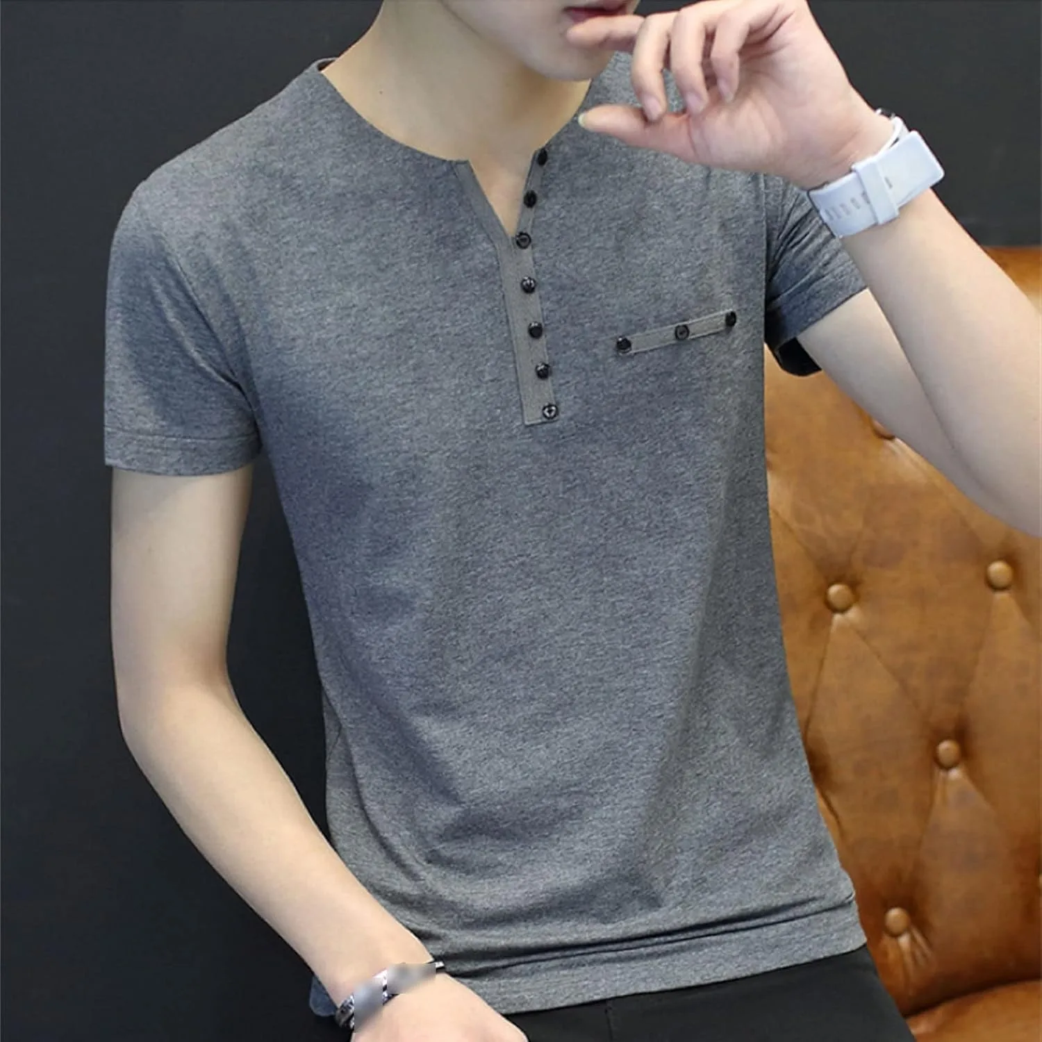 Мужская стильная хлопковая футболка с коротким рукавом Slim Fit — фото 2