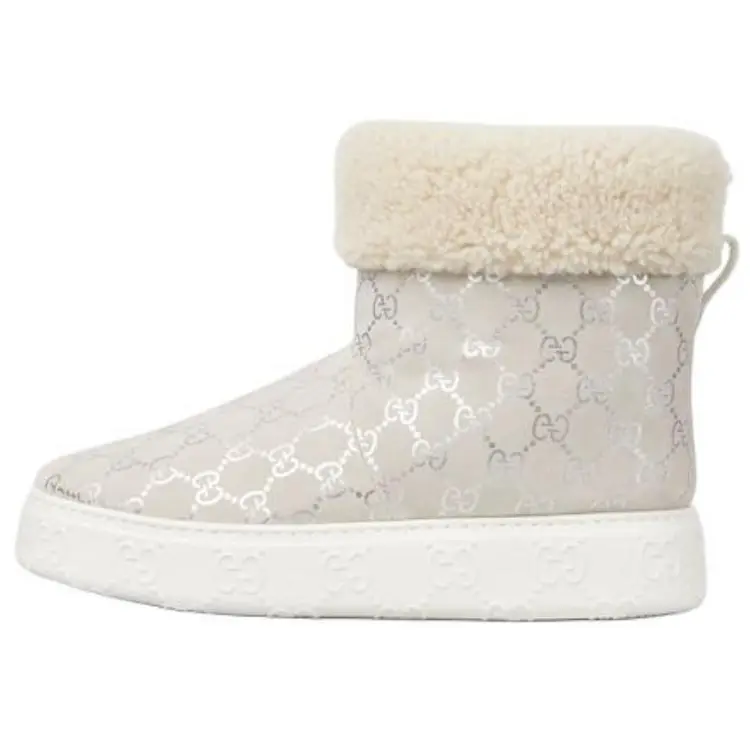 Gucci Женские короткие зимние сапоги, серебристо-серые — фото 3