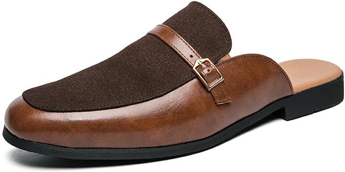 

Мужские тапочки Santimon слипоны-лоферы из кожи, формальная и повседневная обувь, с пряжками и открытой пяткой, коричневый