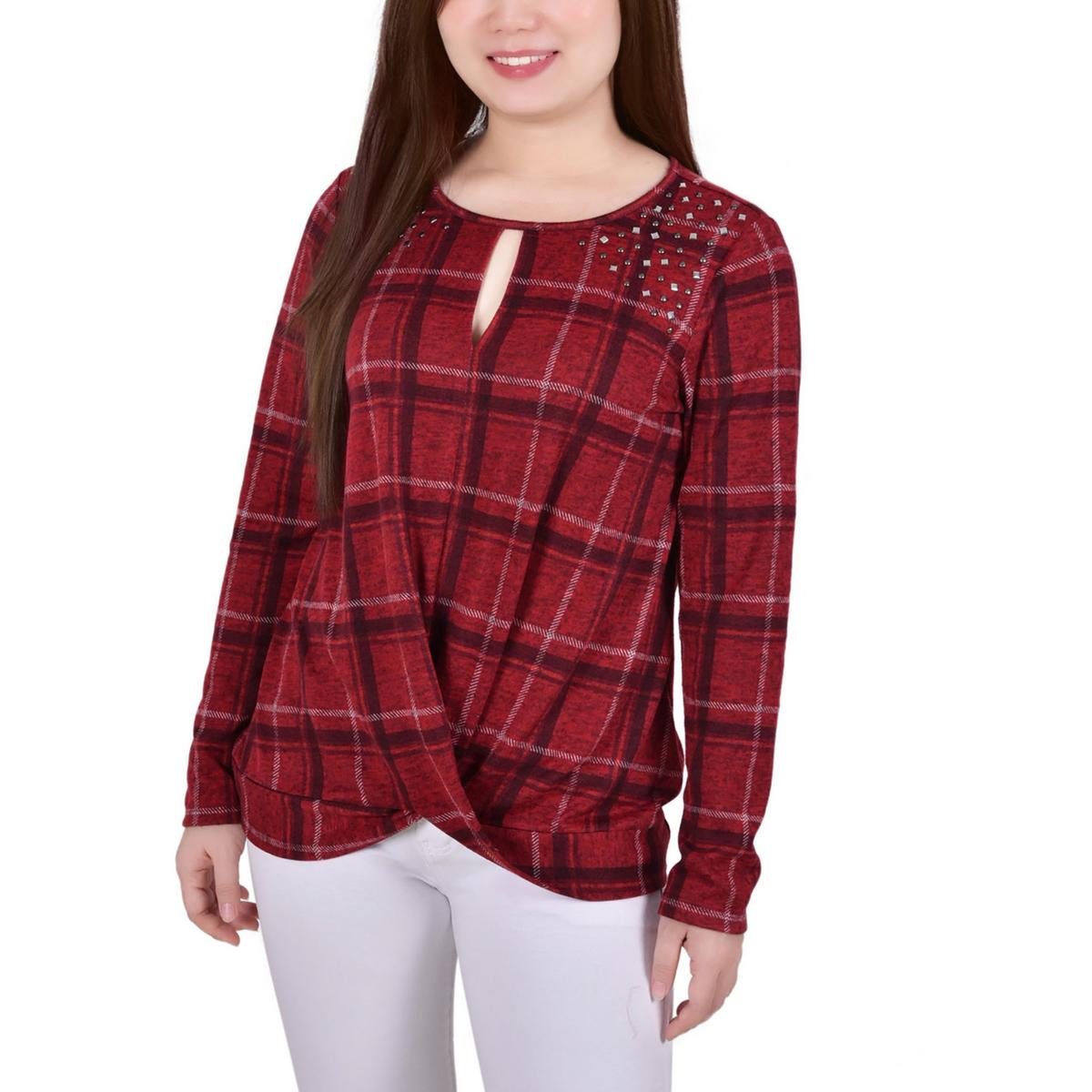 

Petites женский клетчатый пуловер-топ NY Collection, цвет red plaid