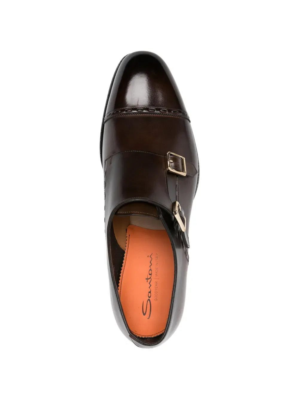Кожаные монашеские туфли с пряжкой Santoni, коричневый — фото 4