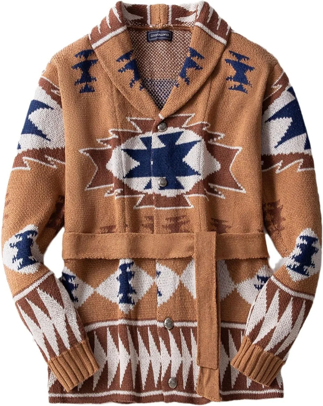 

Мужской кардиган с жаккардовым узором и поясом BSXDIKJU