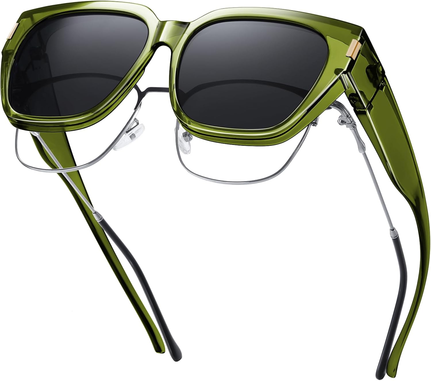 

Солнцезащитные очки HAOLOTA с поляризованными линзами, надеваемые поверх обычных очков, для женщин и мужчин. Модные квадратные очки с обтекаемой формой и защитой от УФ-излучения, L Size 02 Green/Grey